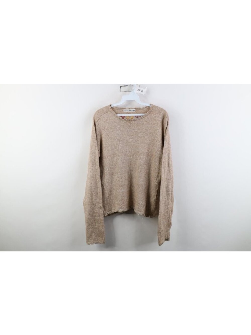 Acne Studios Womens Large Wool Linen Blend Knit Lightweight Sweater Beige Tan